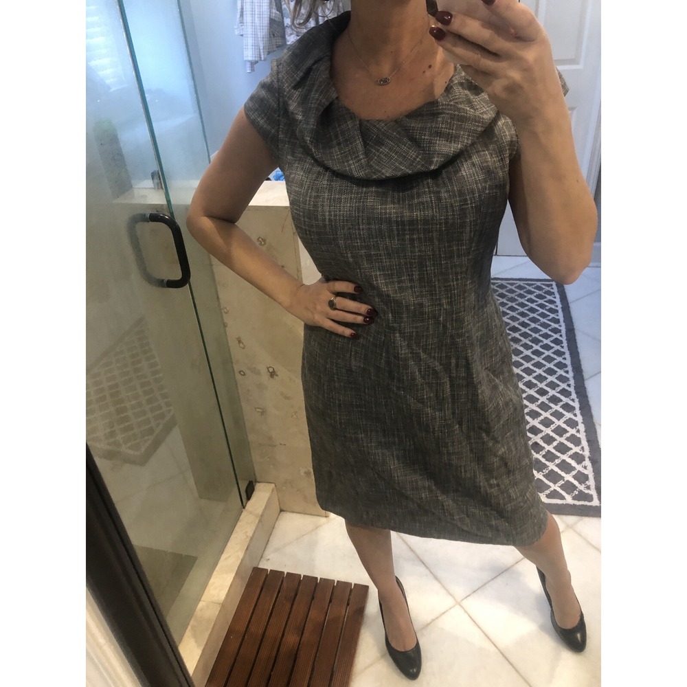 Classiques Entier Womens Sleeveless Ruffle Neck Sheath Dress Gray Size 12